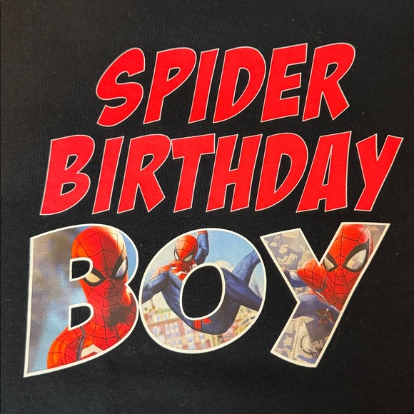 Gildan Heavy Cotton Kids Size Small “Spider Birthday Boy” Black T-Shirt - Picture 5 of 6
